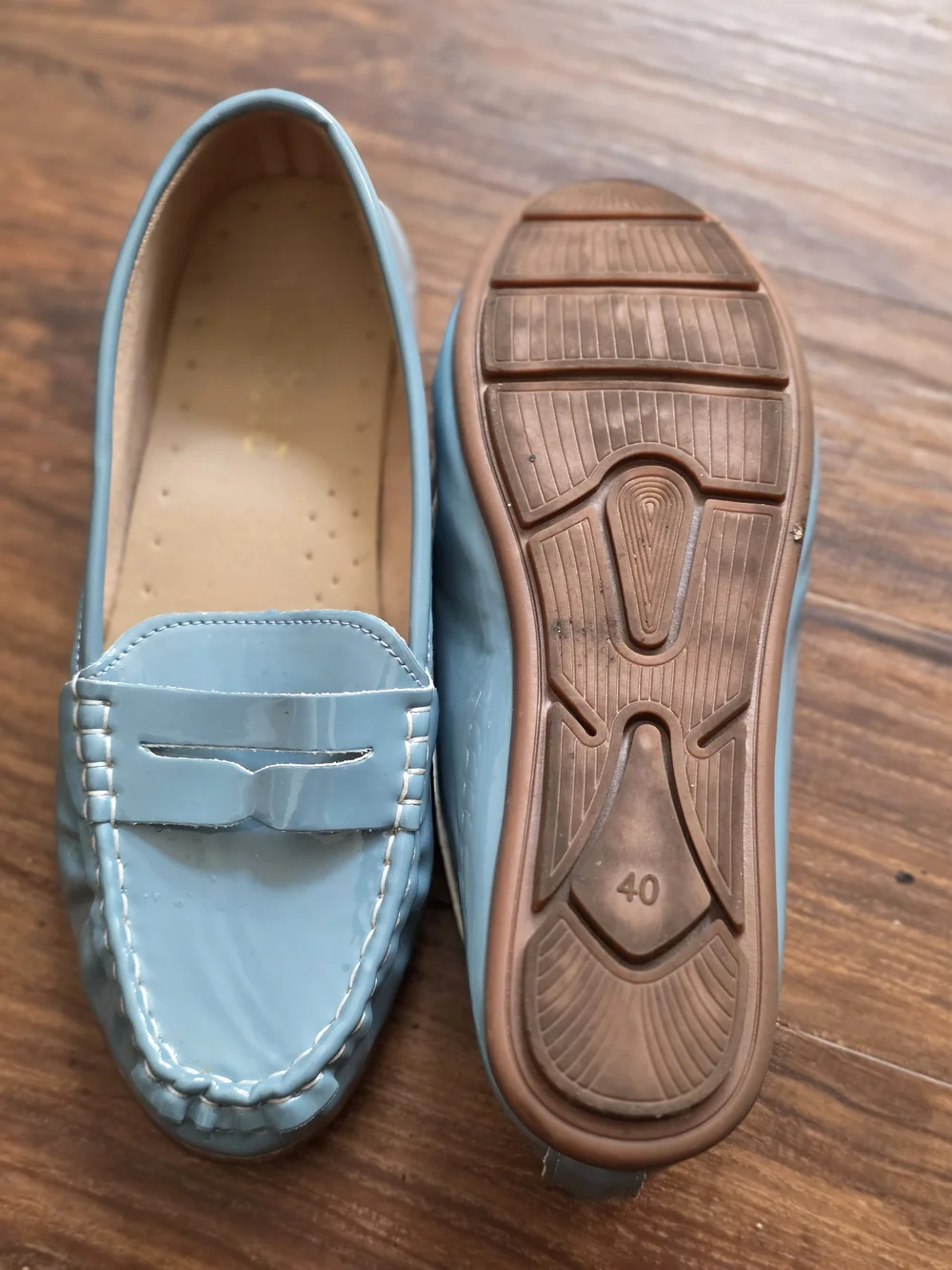 Glossy Blue Patent Penny Loafers for Women